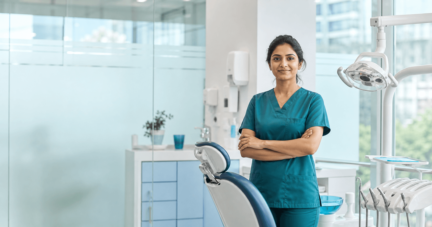 Healthcare professional in a modern Bangalore clinical workspace